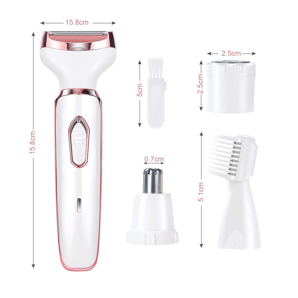 ACWOO Afeitadora Eléctrica para Mujer, 4 in 1 USB Recargable Eléctrico Depiladora sin Dolor, Recortadora Femenina Electrica Impermeable, Rasuradora Mujer para Cara, Nariz, Axilas, Piernas, Bikini