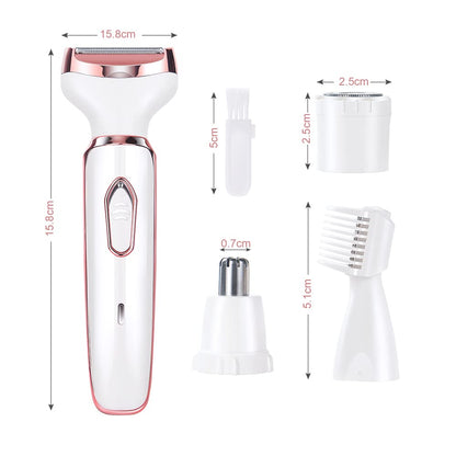 ACWOO Afeitadora Eléctrica para Mujer, 4 in 1 USB Recargable Eléctrico Depiladora sin Dolor, Recortadora Femenina Electrica Impermeable, Rasuradora Mujer para Cara, Nariz, Axilas, Piernas, Bikini