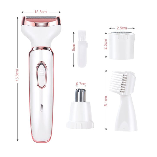 ACWOO Afeitadora Eléctrica para Mujer, 4 in 1 USB Recargable Eléctrico Depiladora sin Dolor, Recortadora Femenina Electrica Impermeable, Rasuradora Mujer para Cara, Nariz, Axilas, Piernas, Bikini