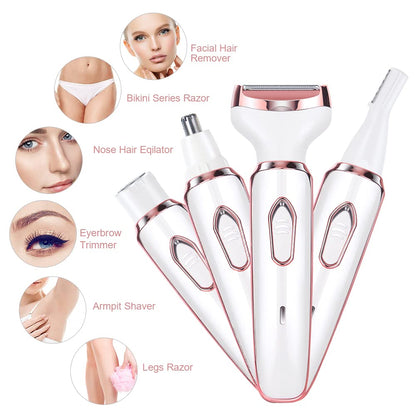 ACWOO Afeitadora Eléctrica para Mujer, 4 in 1 USB Recargable Eléctrico Depiladora sin Dolor, Recortadora Femenina Electrica Impermeable, Rasuradora Mujer para Cara, Nariz, Axilas, Piernas, Bikini