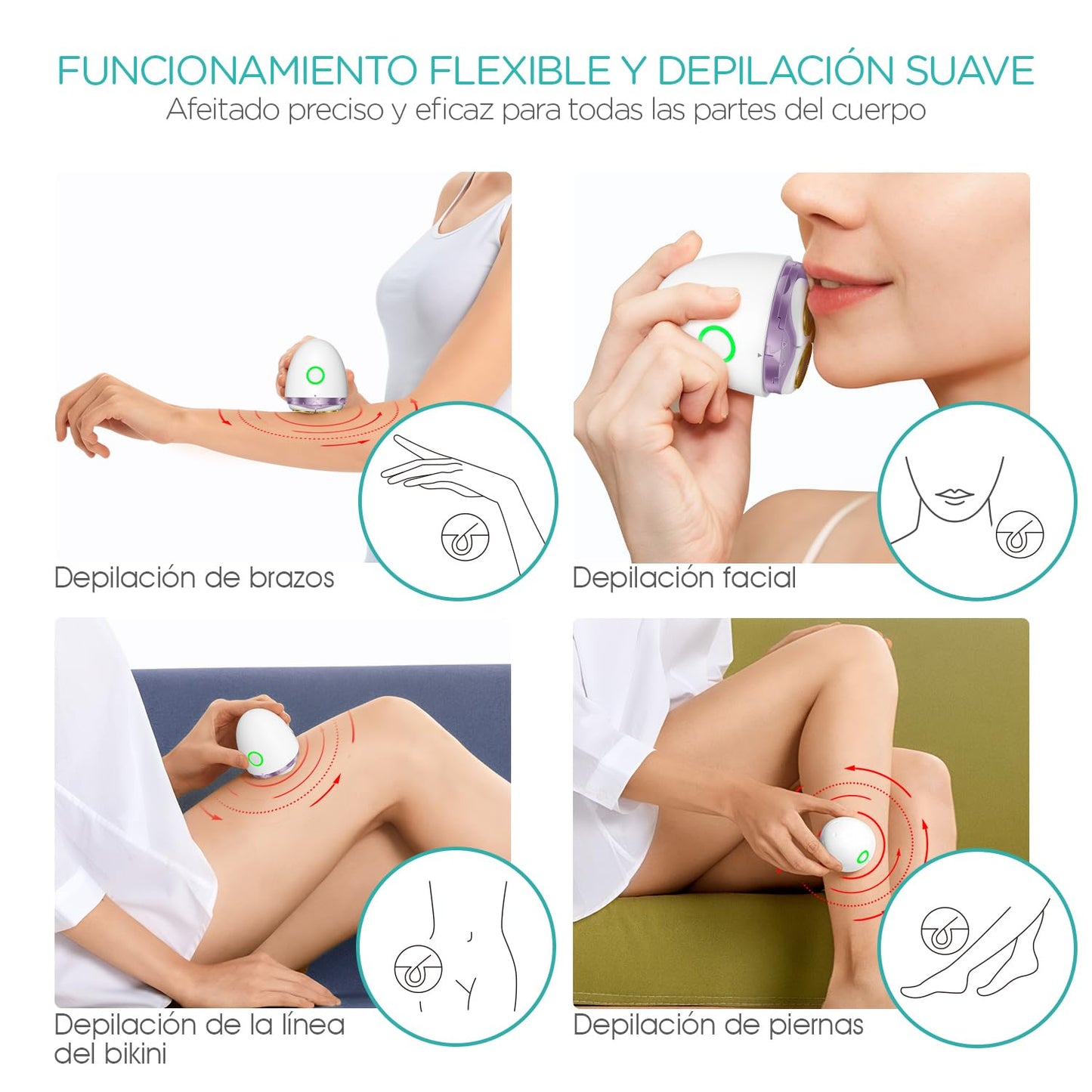 VOGOE Afeitadora Eléctrica Mujer con Cabezal Flotante 3D, Cuchilla Autoafilable y Recargable –Rasuradora Mujer para Piernas, Axilas, Cuerpo, Bikini y Rostro–Para Uso en Seco o en la Ducha Morado ES300