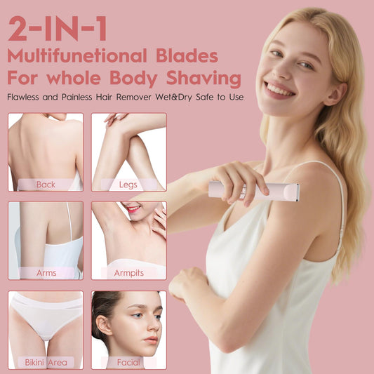 XkuiHF Afeitadora Eléctrica 2 en 1 para Muje, cortapelos corporal para mujer recortadora, Rasuradora Mujer zona Intima seco/mojado para Bikini Axilas Brazos Cara Nariz (Rosa)